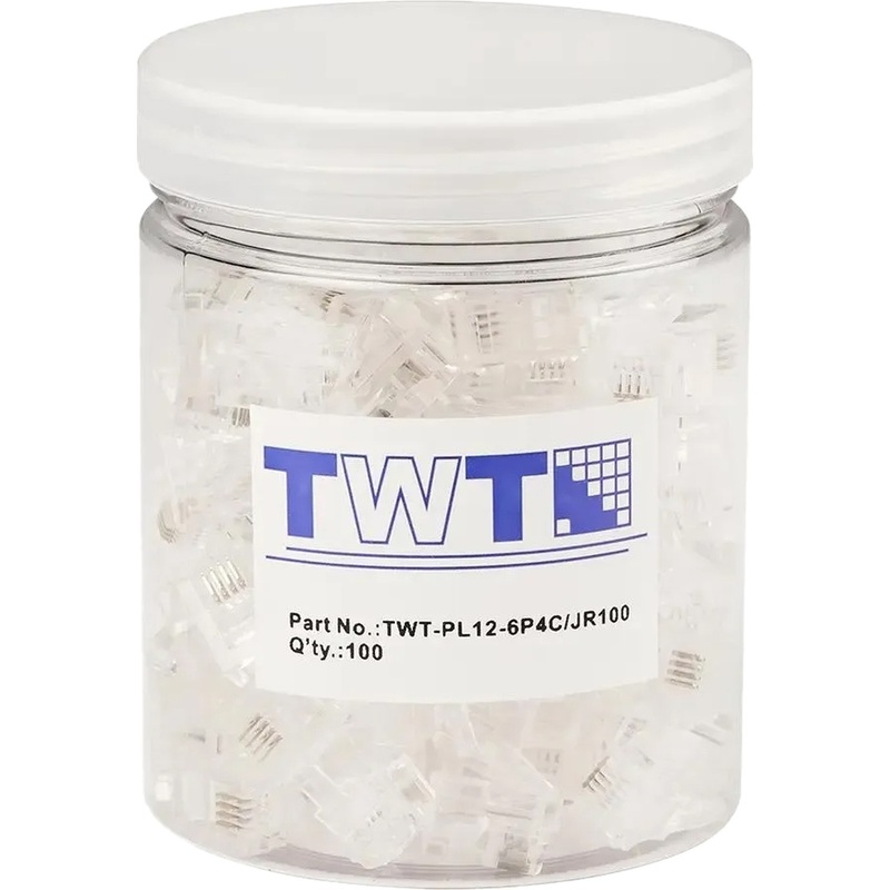 Изображение товара Коннектор TWT RJ-12 кат 3 100 штук в упаковке - надежный разъем для телефонных линий