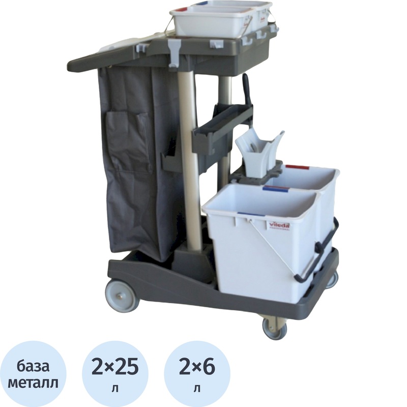 Изображение товара Тележка уборочная многофункциональная Vileda Professional Волео Про 2х25 л + 2х6 л на базе туннельного отжима УльтраСпид (арт. производителя 145117)