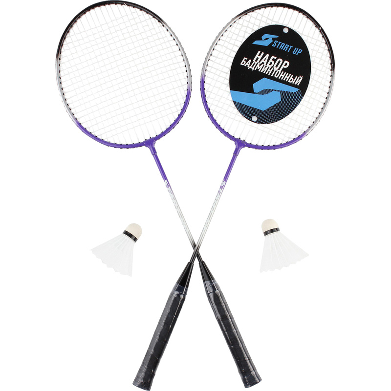 Изображение товара Набор для бадминтона Start Up R-218 чёрный/фиолетовый/белый (2 ракетки, 2 волана, чехол)