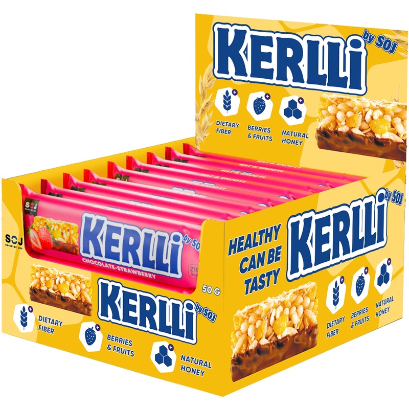 Изображение товара Злаковый батончик SOJ Kerlli с клубникой 50 г (18 шт в упаковке)