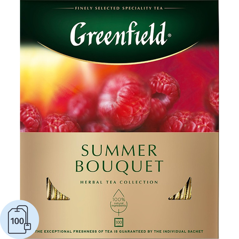 Изображение товара Чай ягодный фруктовый Greenfield Summer Bouquet 100 пакетиков с малиной