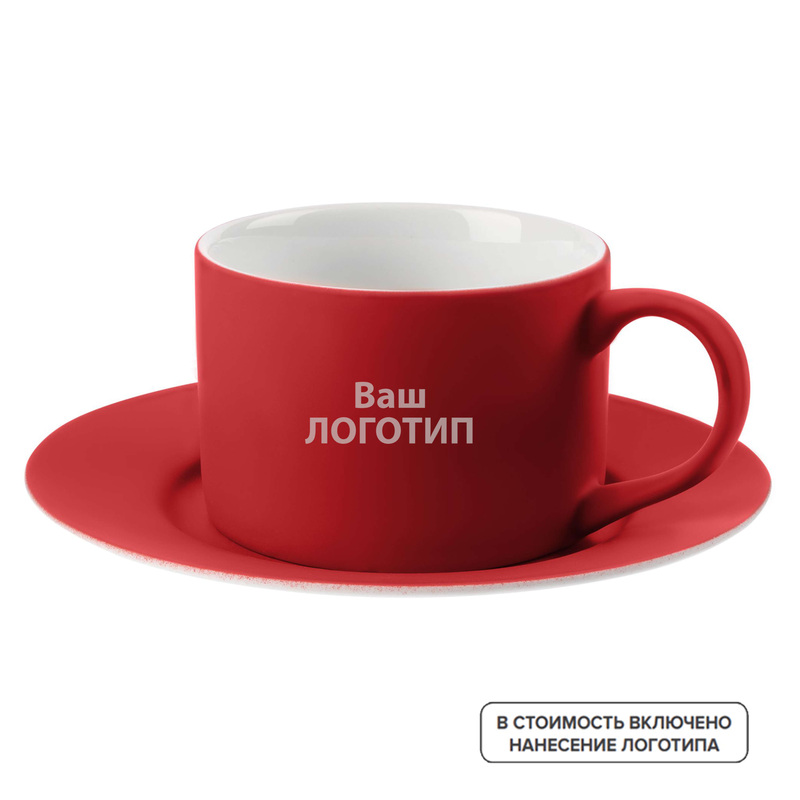 Изображение товара Чайная пара Best Morning 250 мл из фарфора с индивидуальной гравировкой красная 36 шт