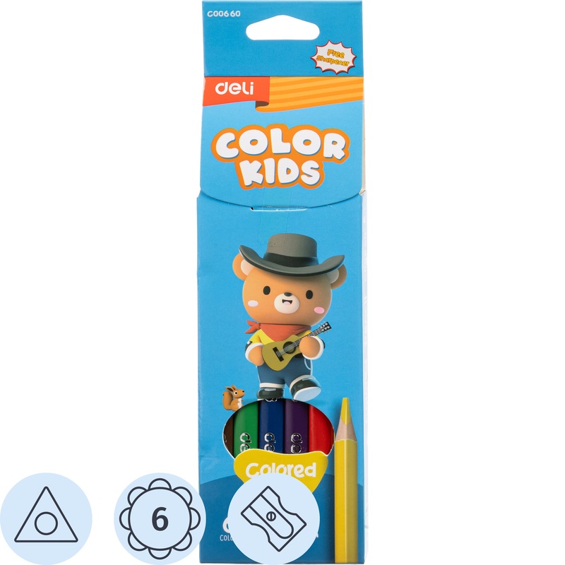 Изображение товара Цветные карандаши Deli Color Kids Jumbo 6 шт трёхгранные для детей