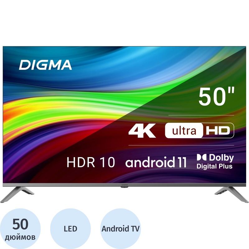 Изображение товара Телевизор 50 дюймов Digma DM-LED50UBB41 Ultra HD 4K Android Wi-Fi BT