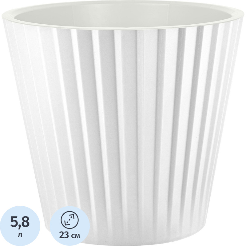 Изображение товара Горшок для цветов InGreen Sand 5.8 л белый с внутренней вставкой