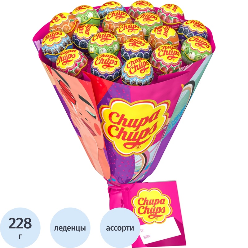 Изображение товара Карамель на палочке Chupa Chups Букет 228 г яркий подарок ассорти фруктовых вкусов