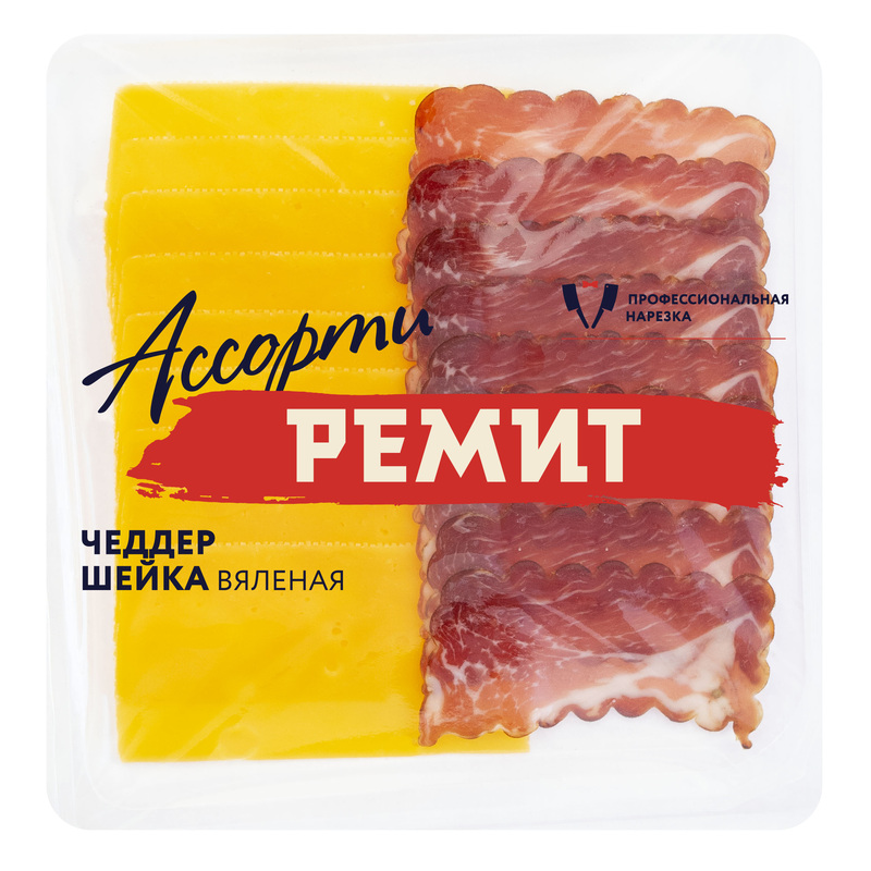 Изображение товара Колбаса Ремит ассорти Чеддер и Шейка сыровяленая нарезка 100 г