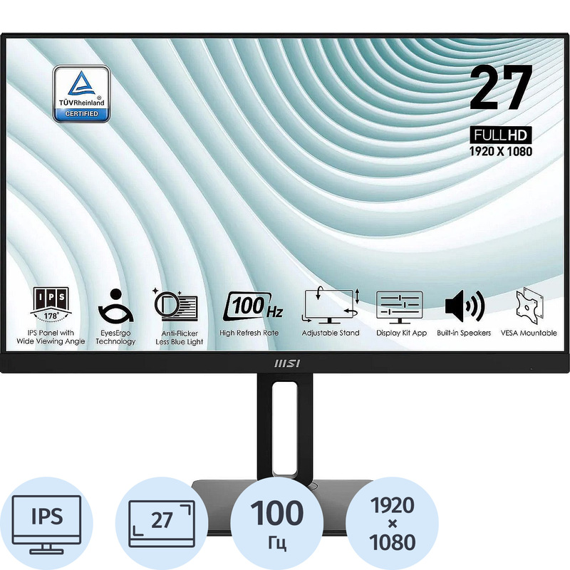 Изображение товара Монитор 27 MSI Pro MP271AP IPS Full HD 100 Гц регулируемый
