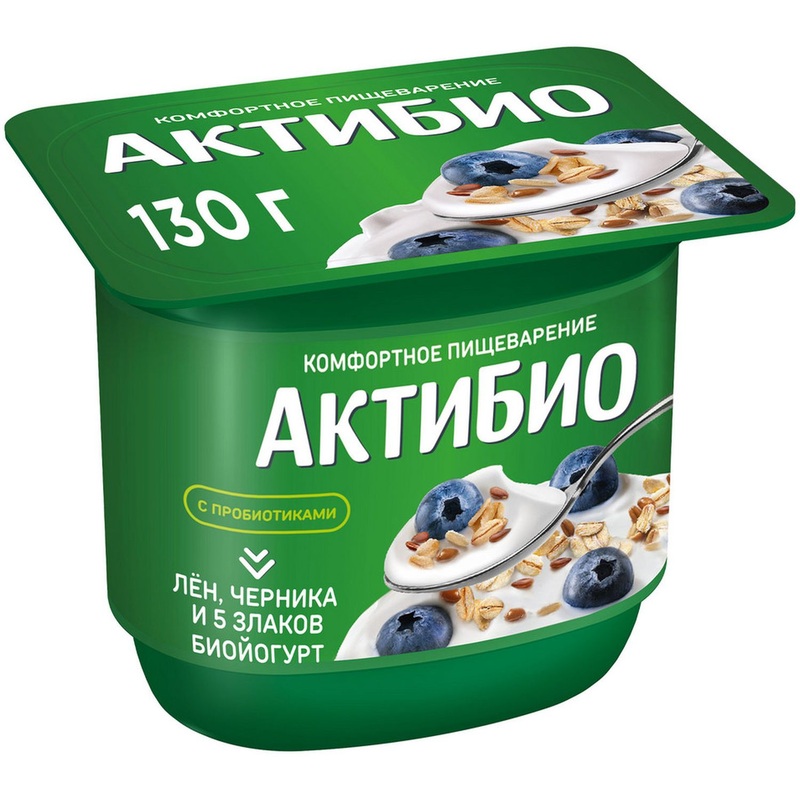 Изображение товара Йогурт АктиБио с черникой и злаками 3% 130 г