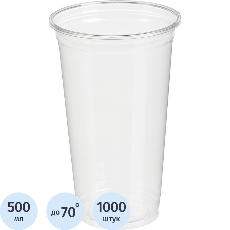 Изображение товара Одноразовые пластиковые стаканы 500 мл прозрачные Стиролпласт 1000 штук