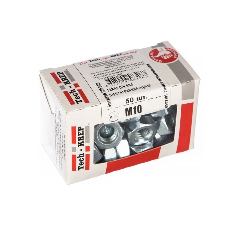 Изображение товара Гайка Tech-Krep/Zitar М10 DIN934 шестигранная 50 штук