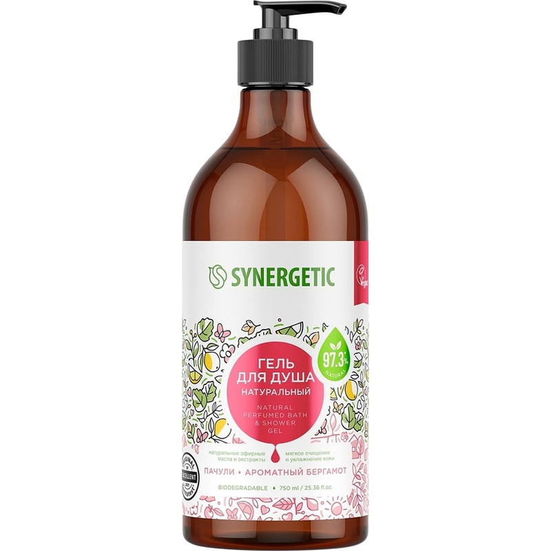 Изображение товара Гель для душа Synergetic Пачули и бергамот 750 мл натуральный гипоаллергенный