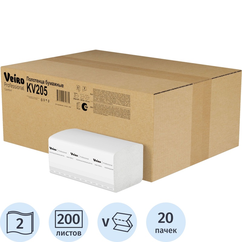 Изображение товара Полотенца бумажные Veiro Professional H3 V-сложение 2-слойные белые