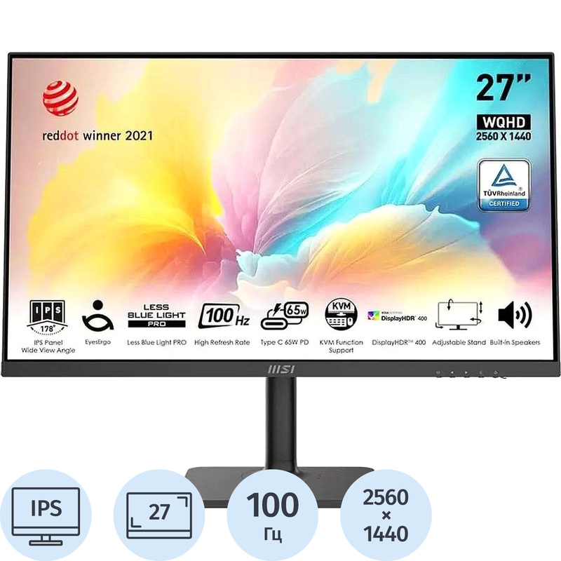 Изображение товара Монитор 27 MSI MD272QXP IPS 2560x1440 100 Гц HDMI DisplayPort USB-C черный