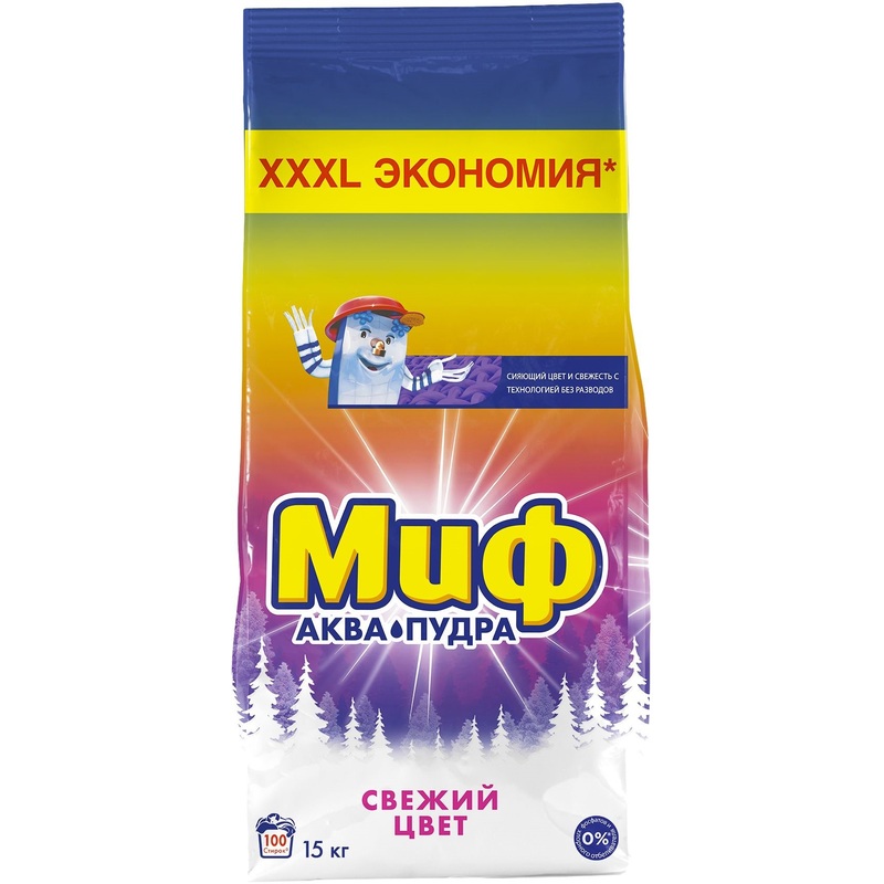 Изображение товара Порошок стиральный автомат Миф Свежий цвет 15 кг для белого и цветного белья