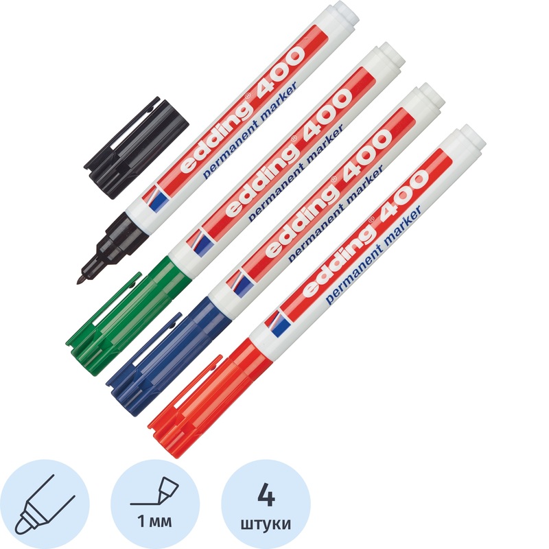 Изображение товара Перманентные маркеры Edding 400 4 цвета круглый наконечник водостойкие