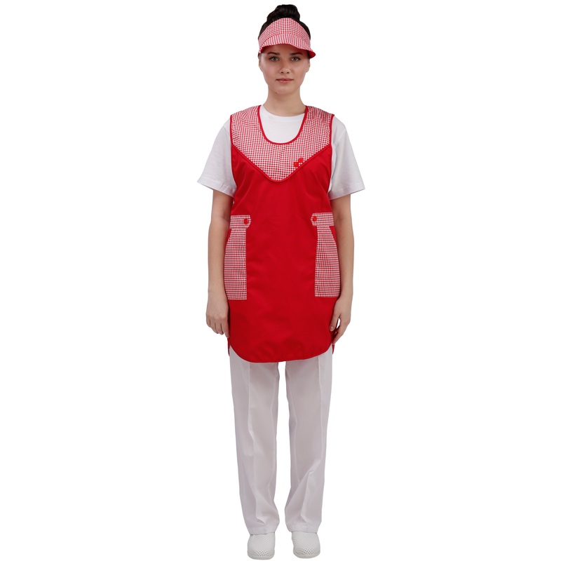 Изображение товара Фартук-сарафан для торговли Фантазия красный с козырьком универсальный