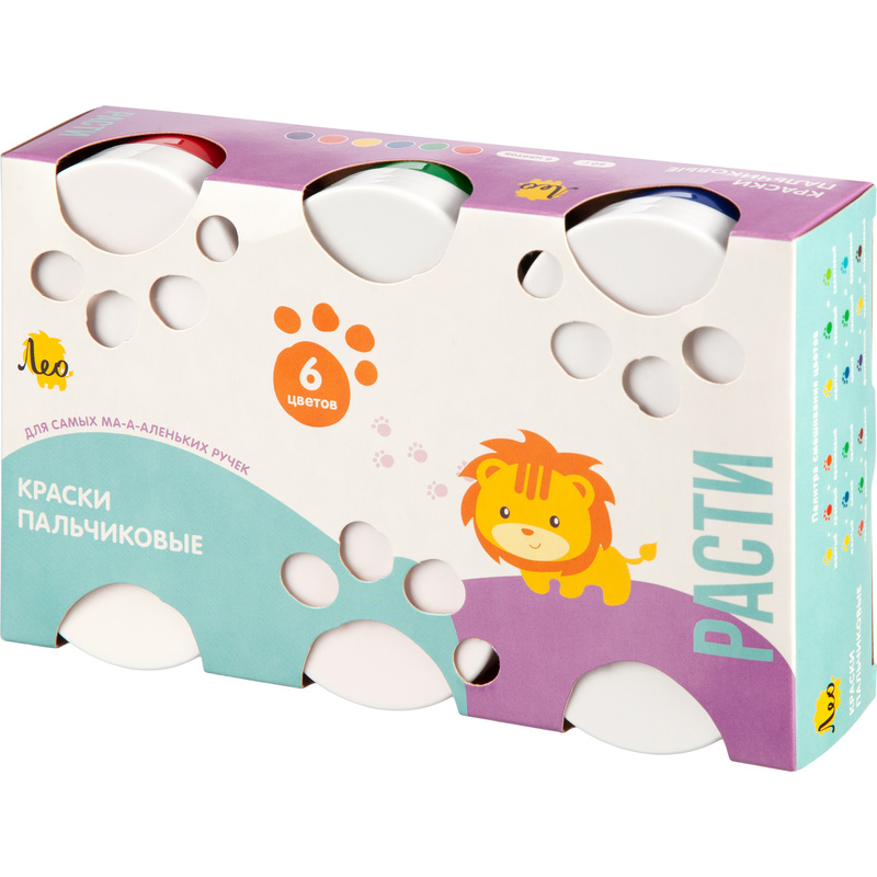 Изображение товара Краски пальчиковые Лео Расти 6 цветов по 70 мл Набор для детей от 1 года