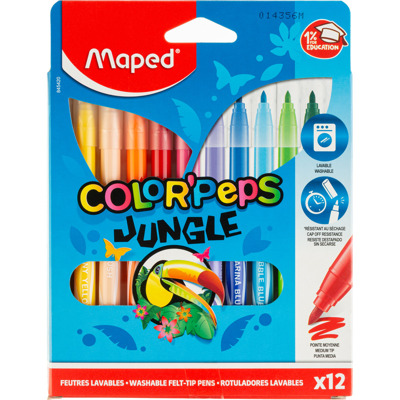 Изображение товара Фломастеры Maped Color'peps Jungle 12 цветов с вентилируемыми колпачками смываемые