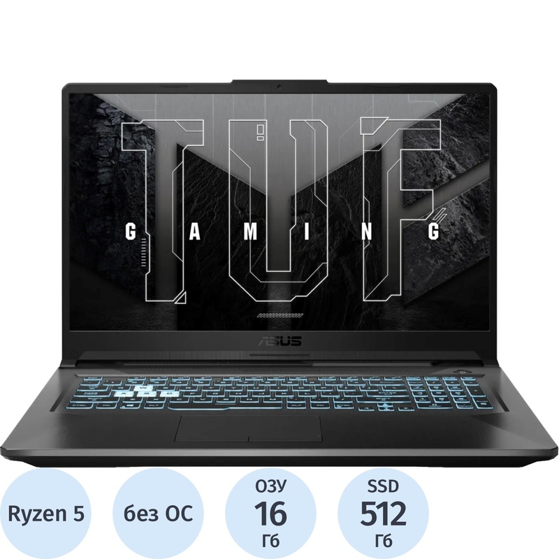 Изображение товара Ноутбук игровой Asus TUF Gaming FA706NF-HX007 17.3" Black AMD Ryzen 5 7535HS/16 ГБ/SSD 512 ГБ/nVidia GeForce RTX 2050 (90NR0JH5-M002L0)