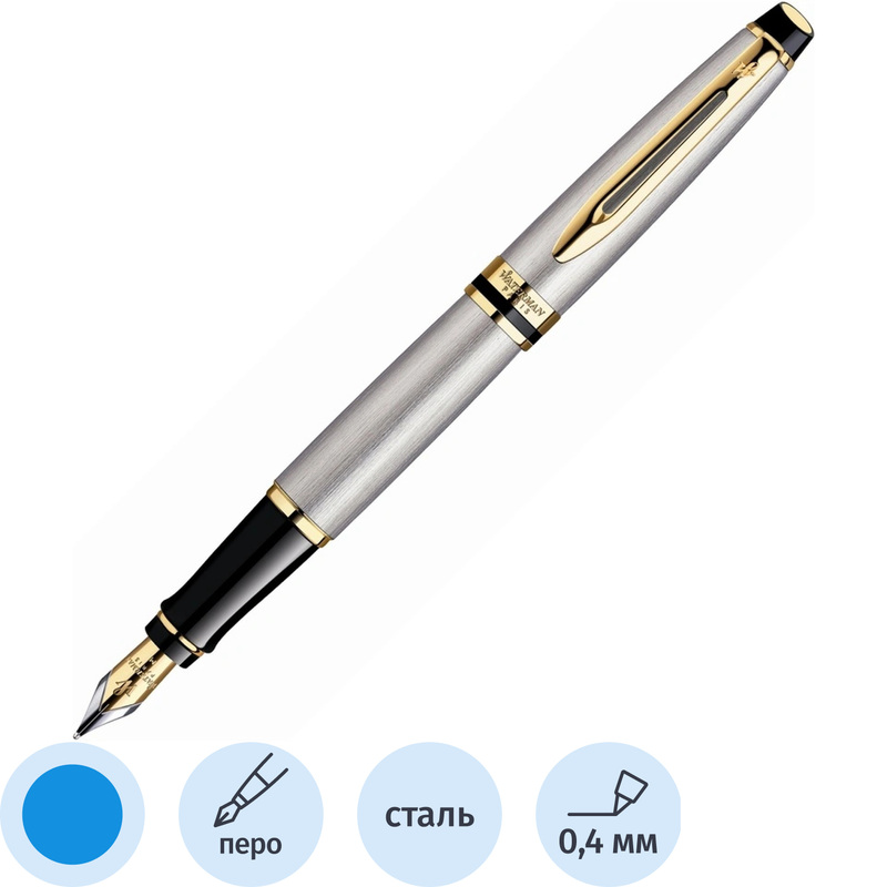 Изображение товара Перьевая ручка Waterman Expert с позолотой и футляром, синий чернила