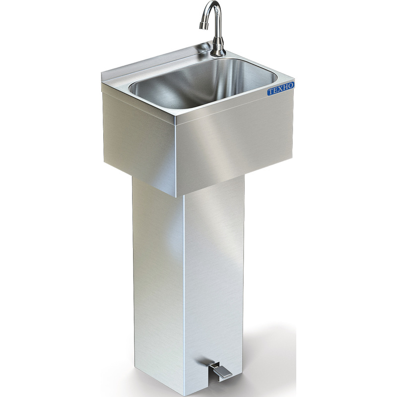 Изображение товара Рукомойник из нержавеющей стали ВМ-12/302 с ножным приводом и изливом, размеры 400х325х850 мм