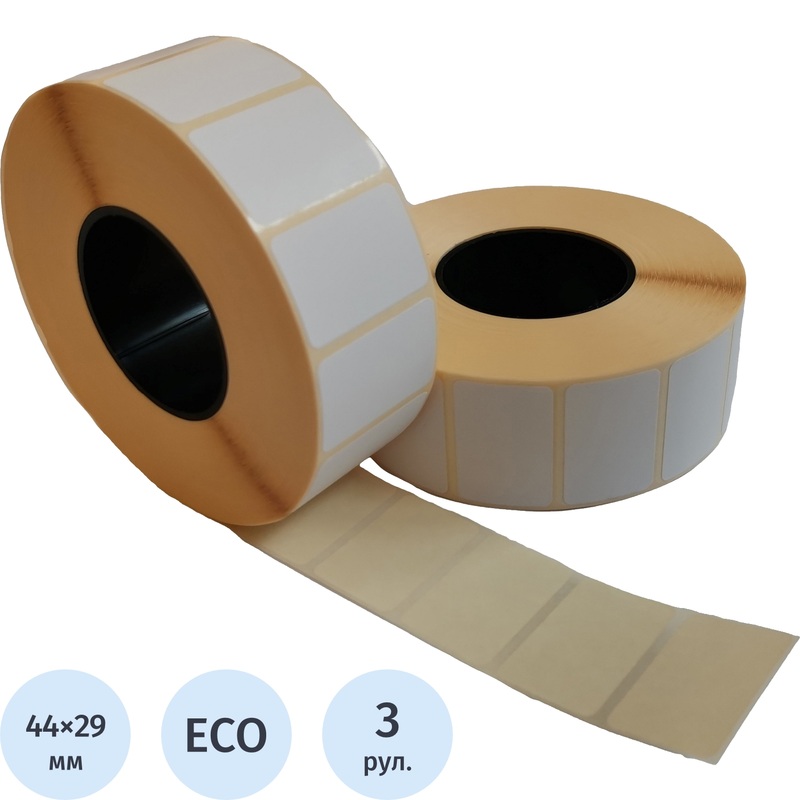 Изображение товара Термоэтикетки 44x29 мм ECO, 1000 шт в рулоне, 3 рулона, Россия