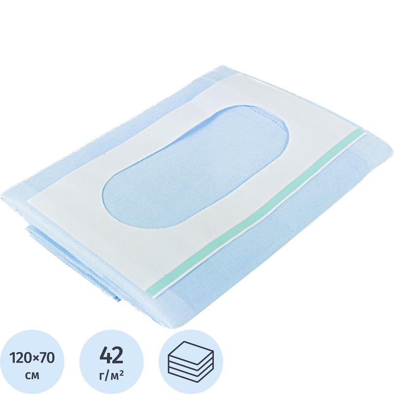 Изображение товара Одноразовая простыня для офтальмологии с овальным отверстием и карманами 120x70 см голубая