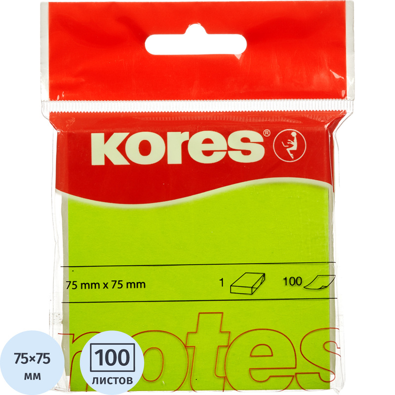 Изображение товара Стикеры Kores 75x75 мм неоновые зеленые (1 блок на 100 листов)