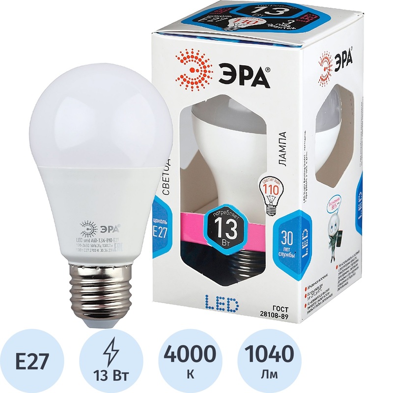 Изображение товара Лампа светодиодная Эра LED A60-13W-840-E27 13 Вт E27 4000 К