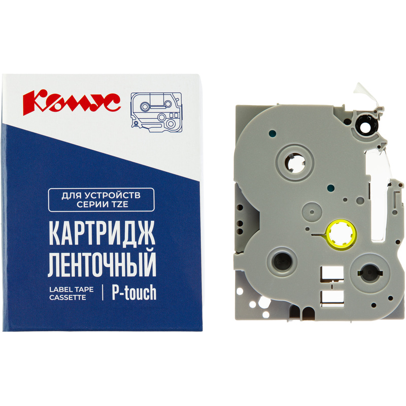 Изображение товара Картридж Комус TZE-525 для принтера Brother ширина 9 мм длина 8 м синий белый шрифт
