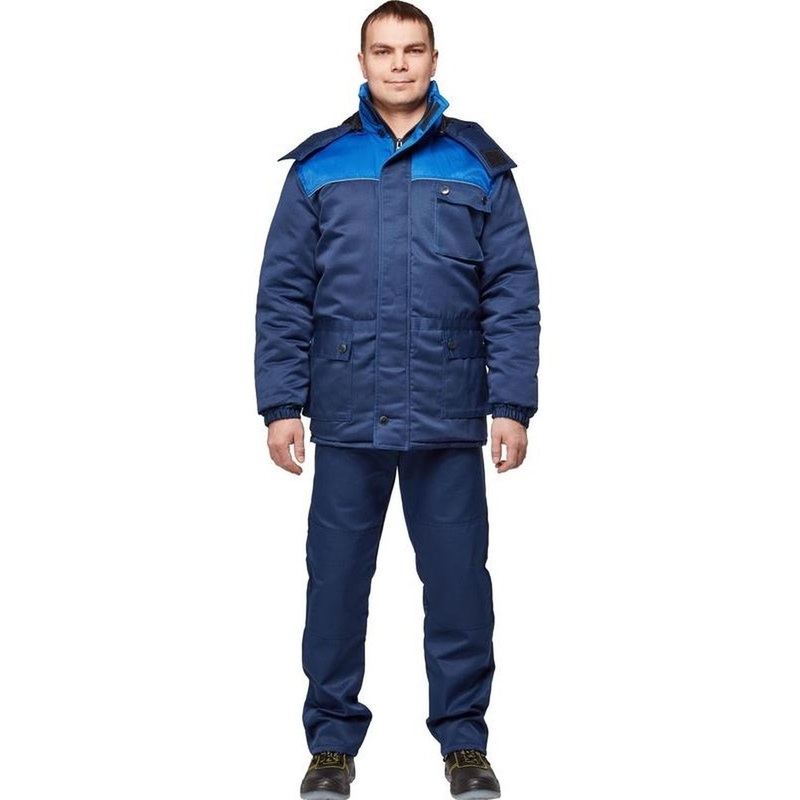 Изображение товара Куртка рабочая зимняя мужская з08-КУ со светоотражающим кантом синяя/васильковая из ткани грета (размер 112-116 (56-58), рост 170-176)