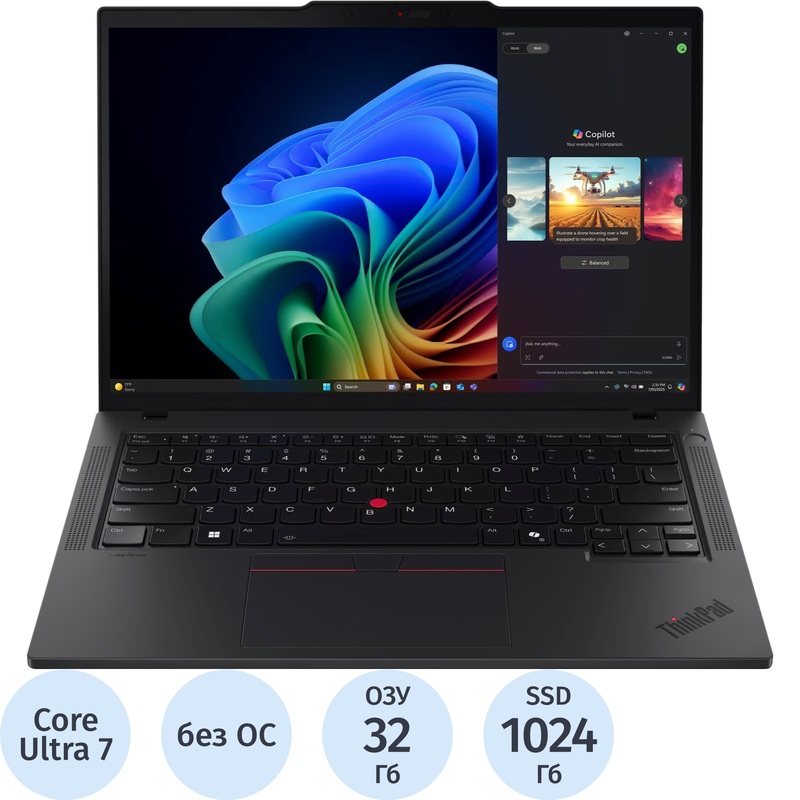 Изображение товара Ноутбук Lenovo ThinkPad T14 G6 14" чёрный Intel Core Ultra 7 255U/32 ГБ/SSD 1024 ГБ (21QC006HFW)