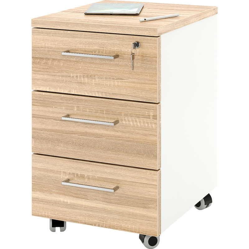 Изображение товара Мобильная тумба подкатная Zamm Формат 11483 с замком и 3 ящиками дуб бардолино