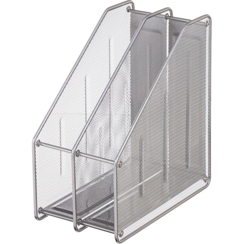 Изображение товара Вертикальный металлический лоток для бумаг А4 Комус 163 мм серебристый 2 отделения