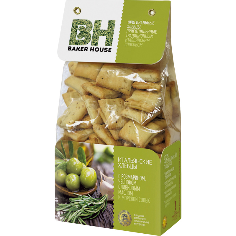 Изображение товара Хлебцы Baker House Итальянские с розмарином, чесноком и морской солью 250 г