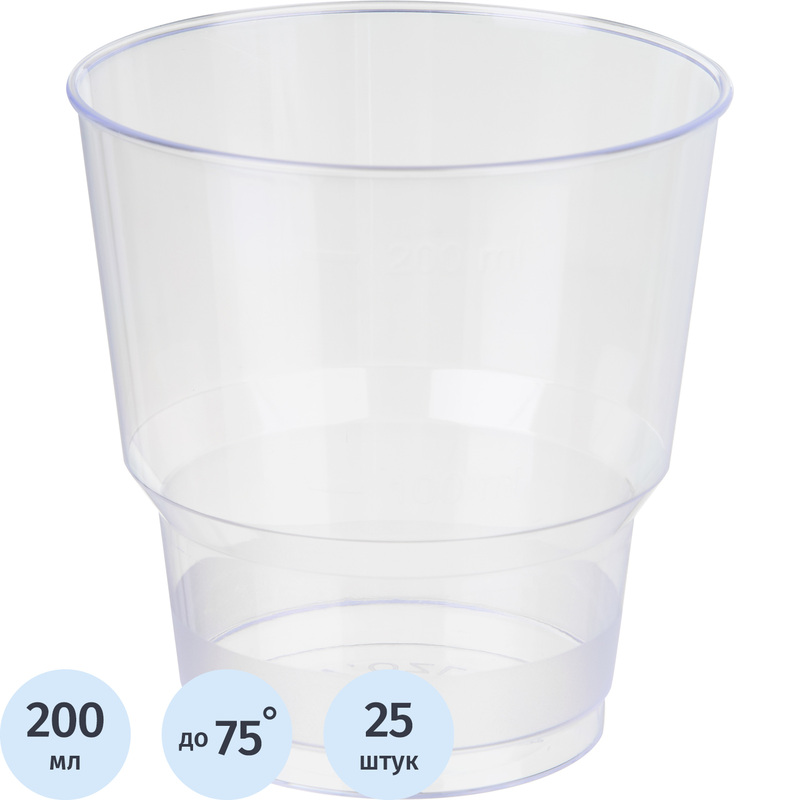 Изображение товара Стакан одноразовый пластиковый Комус Кристалл 200/220 мл прозрачный (25 штук в упаковке)