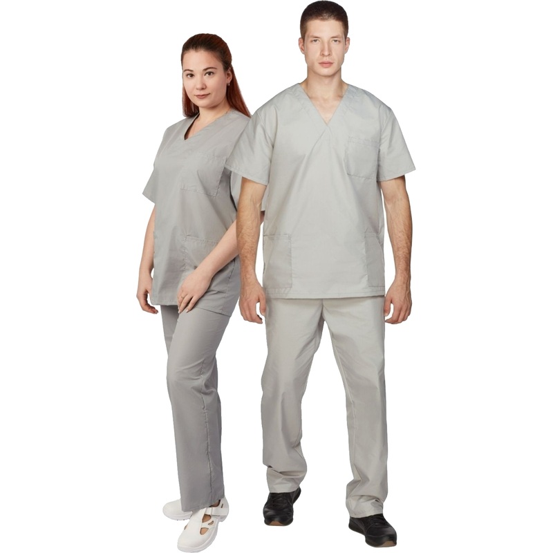 Изображение товара Костюм хирургический м05-КБР серый унисекс с коротким рукавом размеры 48-50
