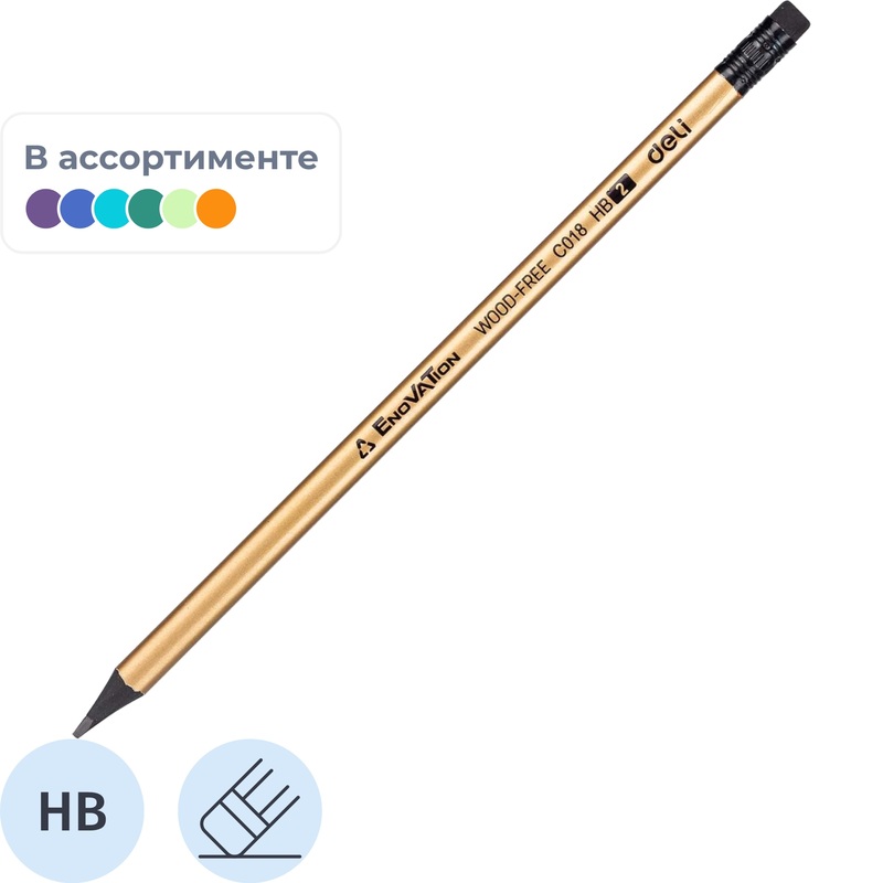 Изображение товара Карандаш чернографитный пластиковый HB с ластиком Deli заточенный трехгранный