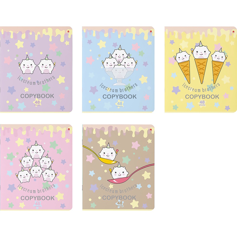 Изображение товара Тетрадь общая Альт А5 48 листов в клетку на скрепке (тиснение фольгой, конгревное тиснение, УФ-выборочный глянцевый лак, 5 штук в упаковке)