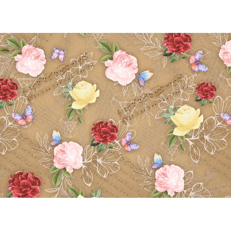 Изображение товара Упаковочная бумага Хорошо Бабочки и розы, мелованная 78 г/кв.м, рулон 67.4х97.4 см
