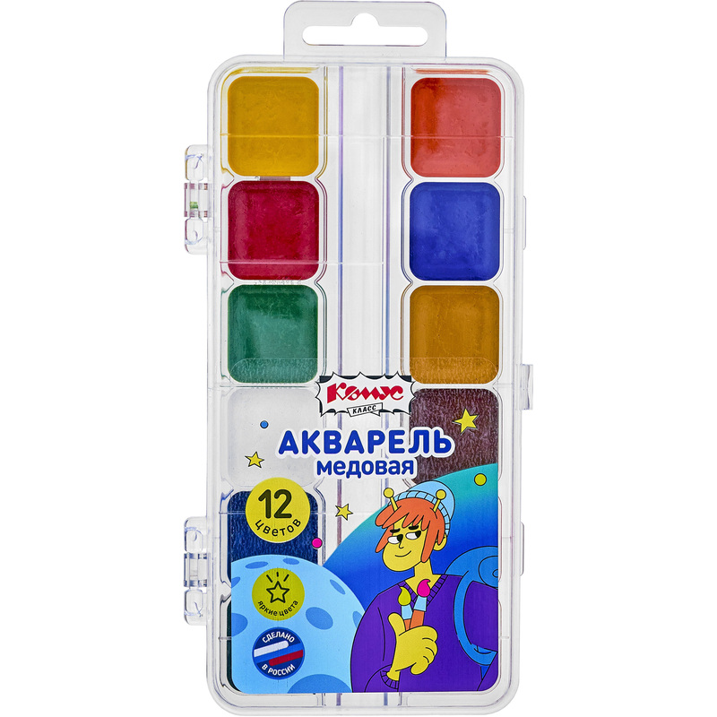Изображение товара Краски акварельные медовые Комус Класс Максики 12 цветов
