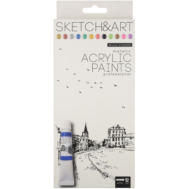 Изображение товара Краски акриловые SketchArt набор 12 цветов металлик 12 мл