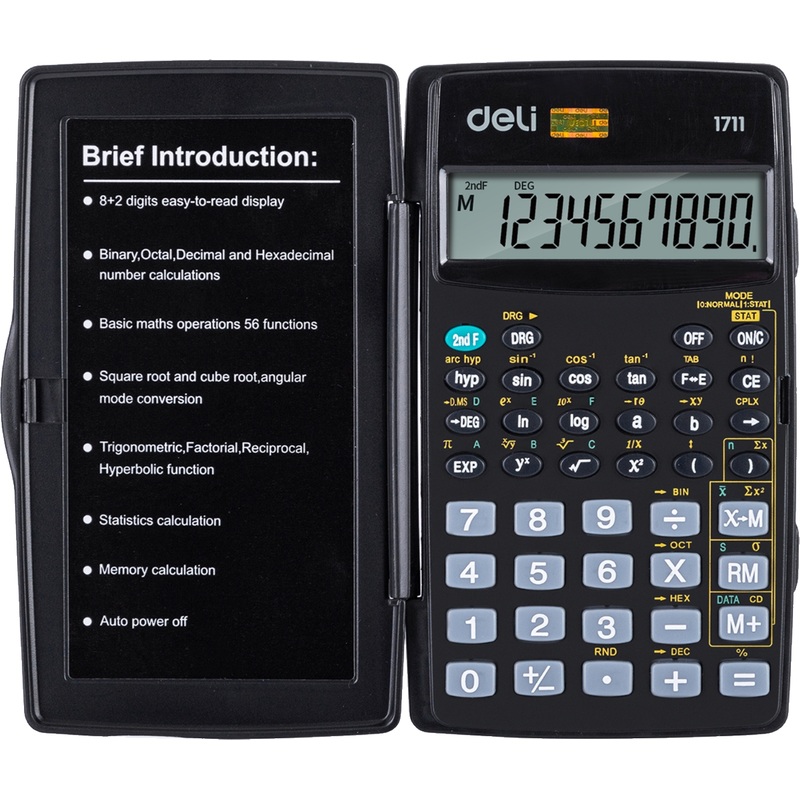 Изображение товара Калькулятор научный Deli E1711 8+2-разрядный 56 функций 120х72х12 мм (подходит для ЕГЭ)