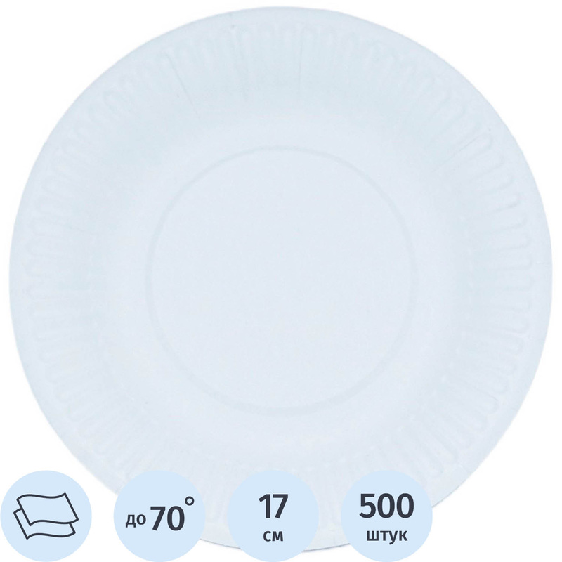 Изображение товара Тарелка одноразовая бумажная Комус Эконом 170 мм белая 500 штук в упаковке