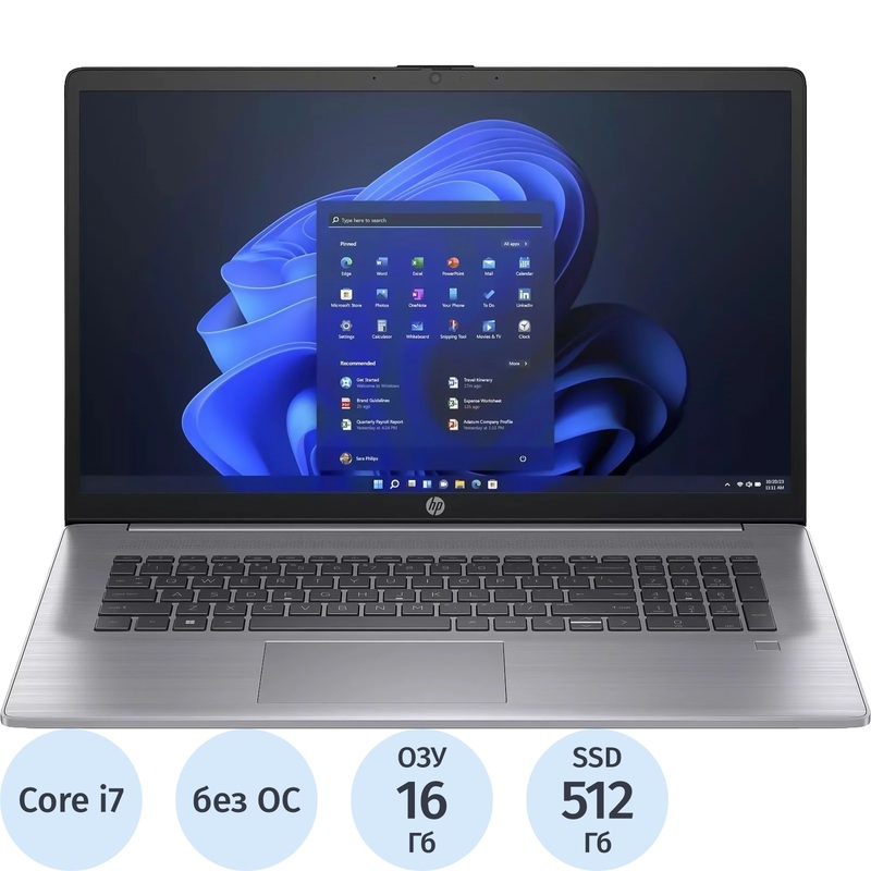 Изображение товара Ноутбук HP ProBook 470 G10 17.3" Core i7 16ГБ SSD 512ГБ серебристый
