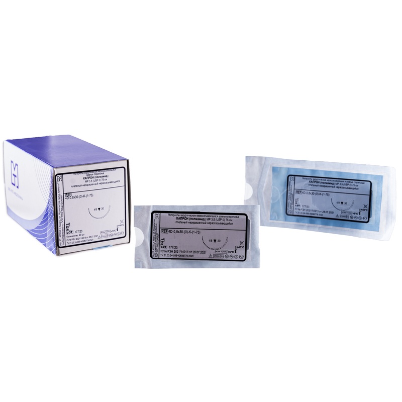 Изображение товара Шовный материал Капрон 0 75 см с режущей иглой 30 мм 20 штук