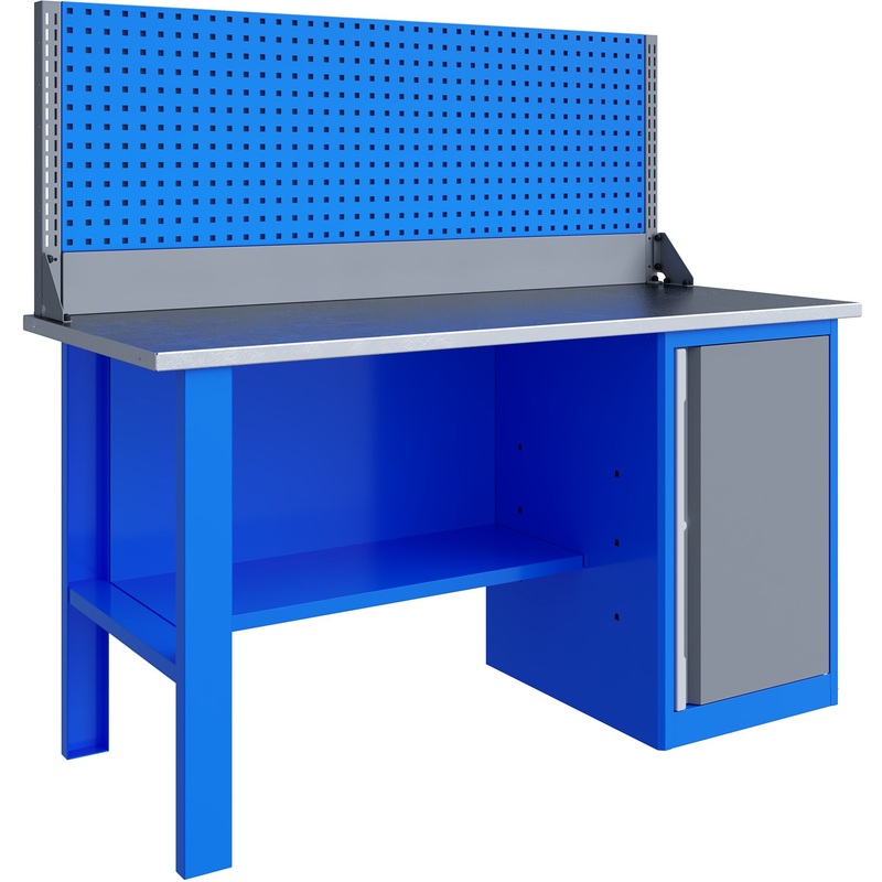 Изображение товара Верстак слесарный Верстакофф TNC 161.3-1 с тумбой и полками, размеры 1596х696х1470 мм