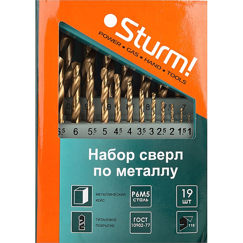 Изображение товара Набор сверл по металлу Sturm 1055-03-SS3 19 шт титановое покрытие в металлом кейсе