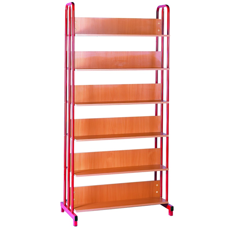 Изображение товара Стеллаж библиотечный двухсторонний (бук/красный, 900х500х1905 мм)